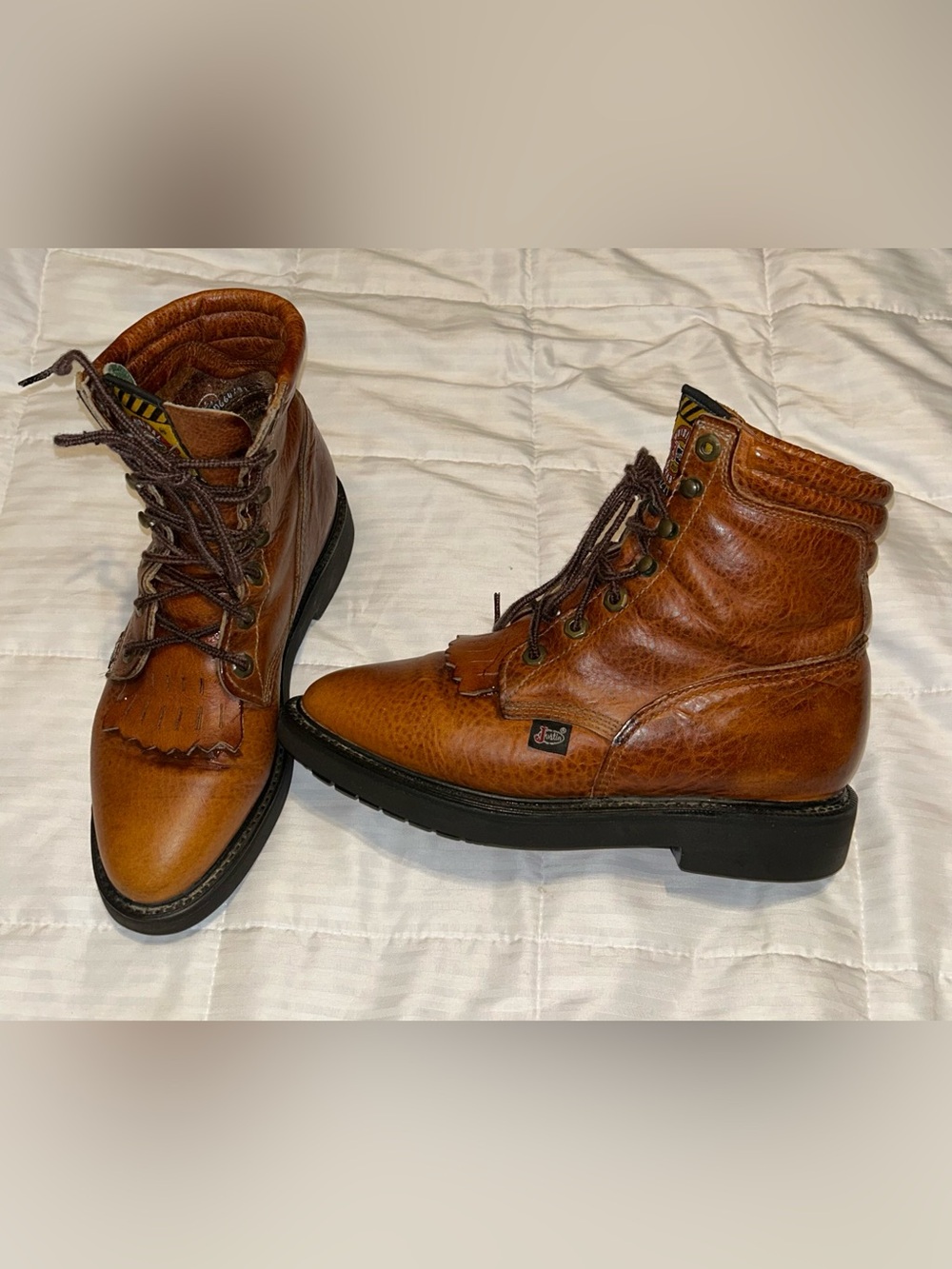 Vintage JUSTIN ORIGINAL Leather Lace Up Kiltie Work Boot Women's Size 8B